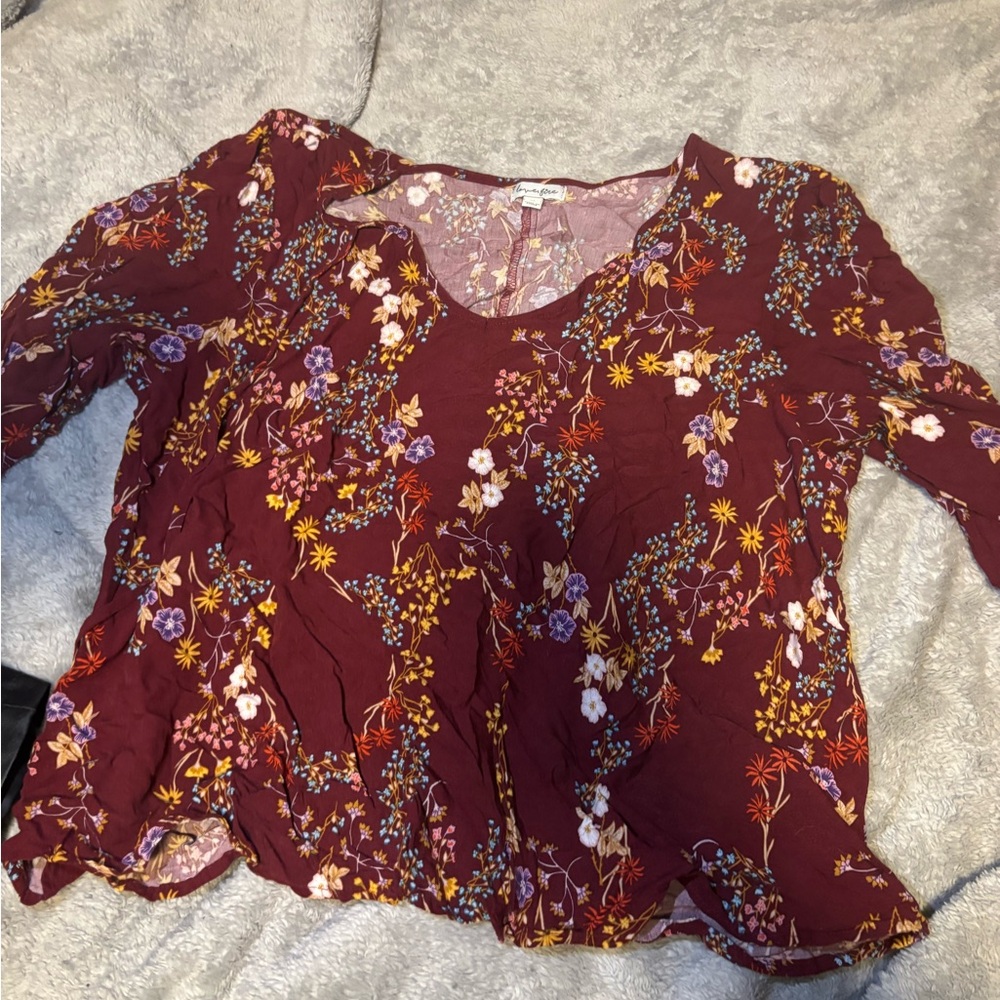 love, Fire Burgundy Floral Blouse